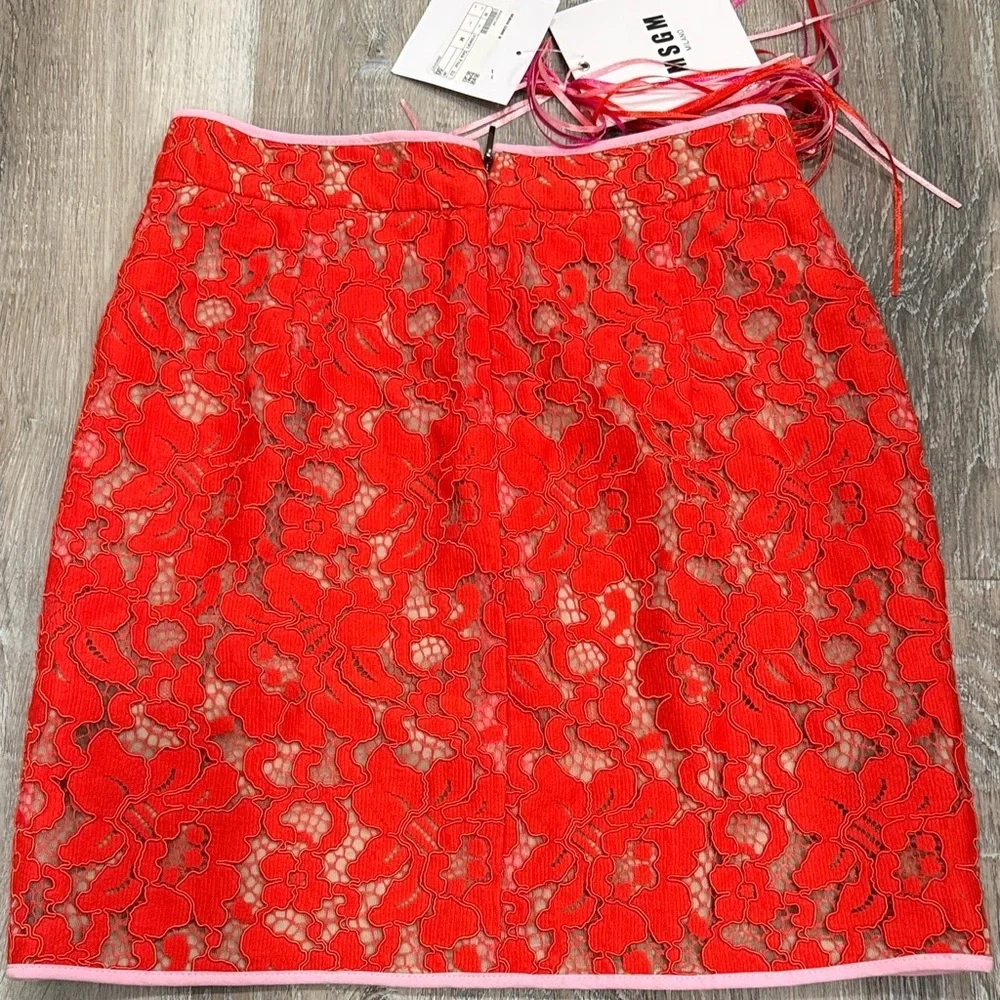 NWT M S G M  Milano Elegant Red Lace Skirt sz 42  sz m/l